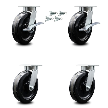 Service Caster 8 Inch Kingpinless Phenolic Wheel Caster Swivel Locks 2 Brakes SCC, 4PK SCC-KP30S820-PHR-SLB-BSL-2-BSL-2